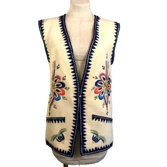 Vintage Embroidered Mexican Vest Southwest Boiled Wool - Picture 1 of 13